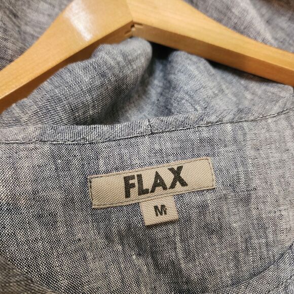 FLAX 100% Linen Maxi Dress Chambray Womens Medium Lagenlook Cottagecore Pockets - Picture 3 of 11